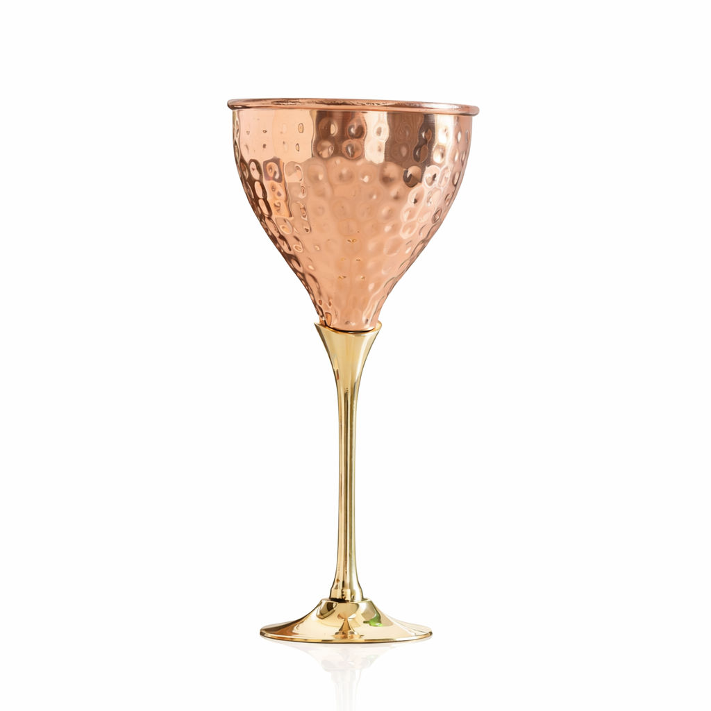 Pure Copper Hammered Design Wine Glass with Brass Stand